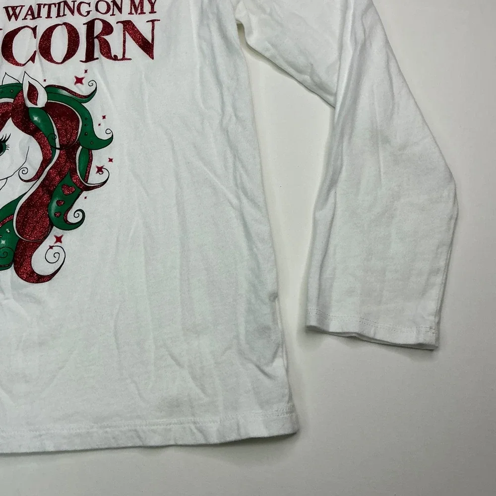 The Children's Place White Graphic Tee Kids Size 10/12 Santa Unicorn Glitter